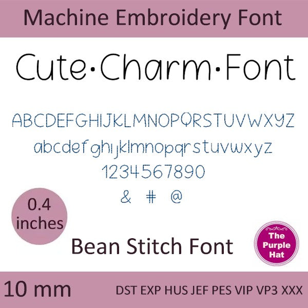 Cute Charm bean triple stitch machine embroidery font 10mm 0.4 inches
