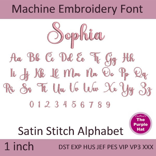 Sophia satin stitch machine embroidery font 1 inch