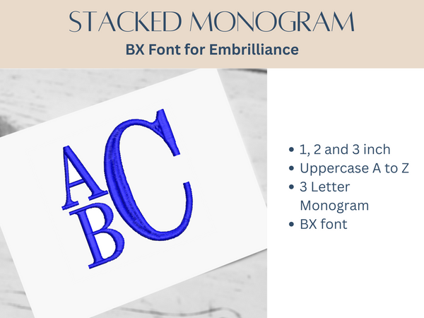 BX Font Alphabet - Stacked Monogram Font - 3 sizes