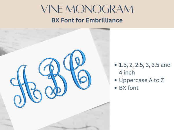 BX Font Alphabet - Vine Monogram Font - 6 sizes