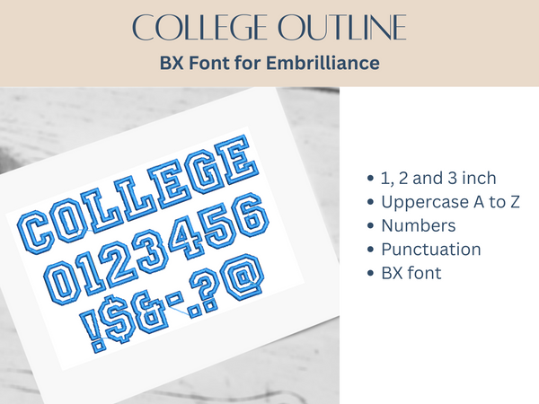 BX Font Alphabet - College Outline Font - 3 sizes