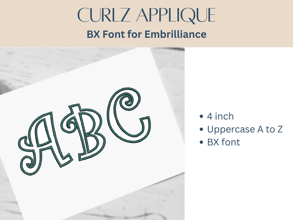 BX Font Alphabet -Curlz Applique Font - 1 size