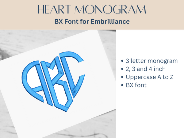 BX Font Alphabet - Heart Monogram Font - 3 sizes