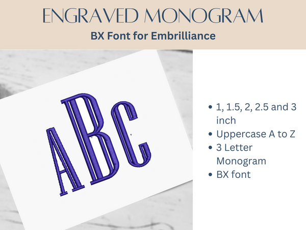 BX Font Alphabet - Engraved Monogram Font - 5 sizes