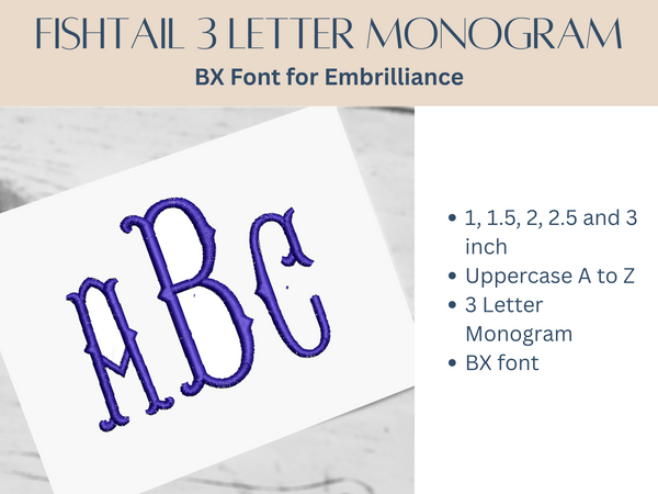 BX Font Alphabet - Fishtail 3 Letter Monogram Font - 5 sizes