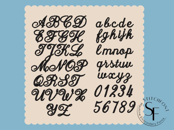 Anna Machine Embroidery Satin Font Alphabet - 2 sizes - 8 formats