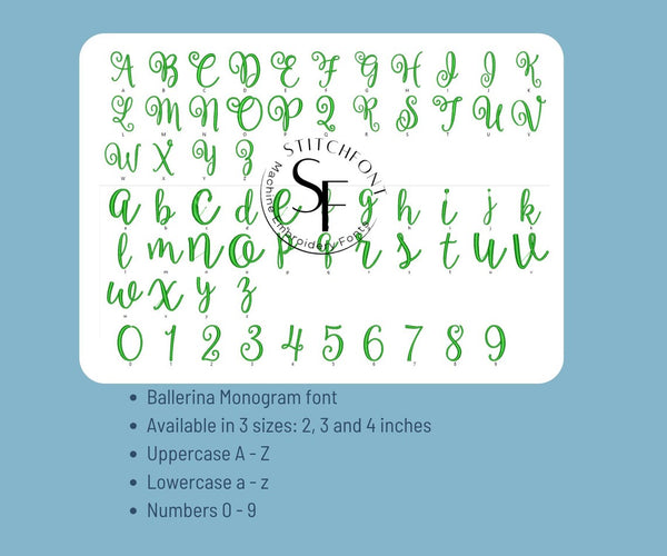 Machine Embroidery Satin Stitch Font - Ballerina - 3 sizes - 8 formats