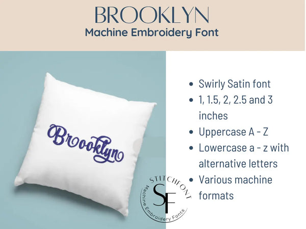 Machine Embroidery Satin Stitch Font - Brooklyn - 3 sizes - 8 formats