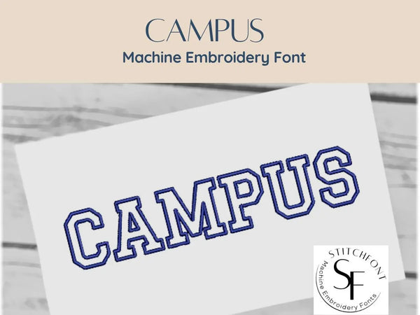 Machine Embroidery Satin Font Alphabet - Campus Outline - 3 sizes - 8 formats