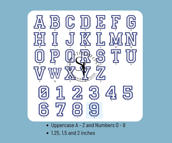 Machine Embroidery Satin Font Alphabet - Campus Outline - 3 sizes - 8 formats