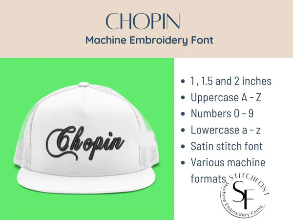 Machine Embroidery Satin Stitch Font - Chopin - 3 sizes - 8 formats