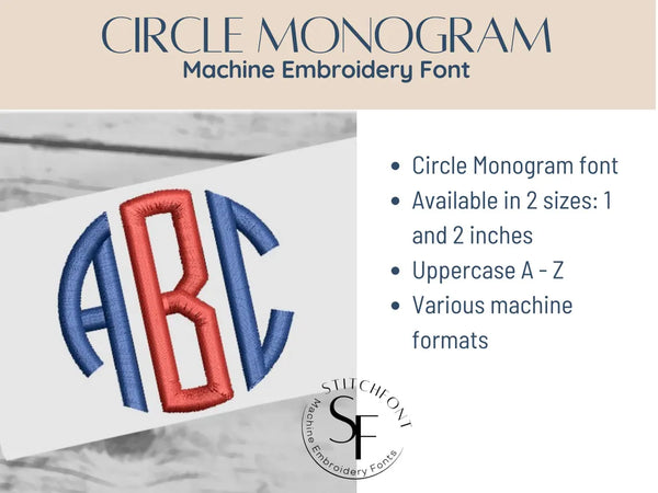 Machine Embroidery Satin Stitch Font - Circle Monogram - 2 sizes - 8 formats