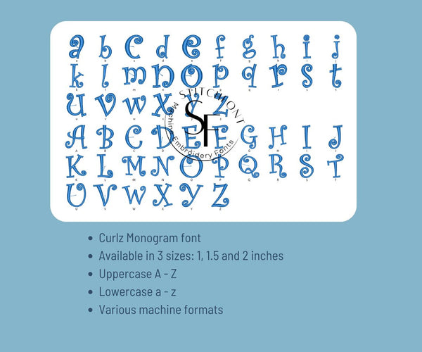 Machine Embroidery Satin Stitch Font - Curlz - 3 sizes - 8 formats