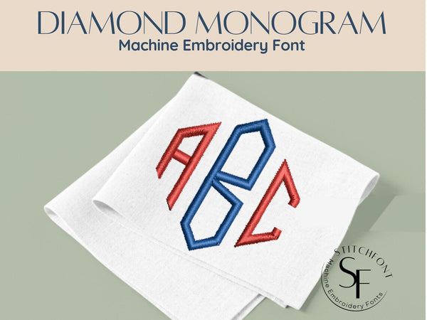 Machine Embroidery Satin Stitch Font - Diamond Monogram - 1 sizes - 8 formats