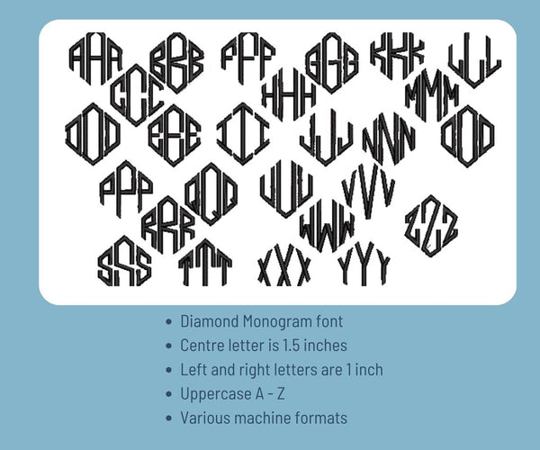 Machine Embroidery Satin Stitch Font - Diamond Monogram - 1 sizes - 8 formats