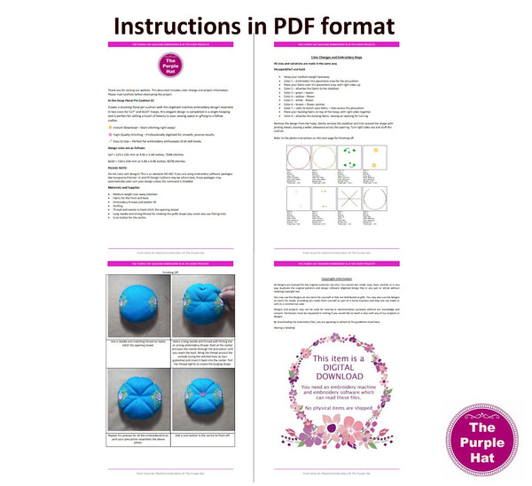 ITH In the Hoop Floral Pin Cushion 02 5x7 and 6x10