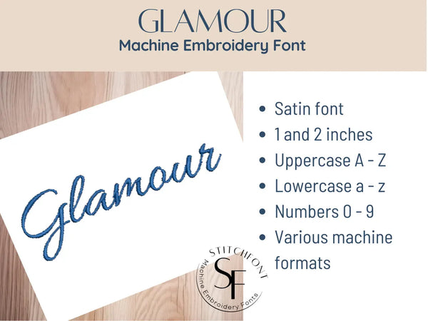 Machine Embroidery Satin Stitch Font - Glamour - 2 sizes - 8 formats