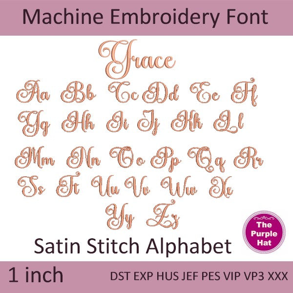 Grace satin stitch machine embroidery font 1 inch