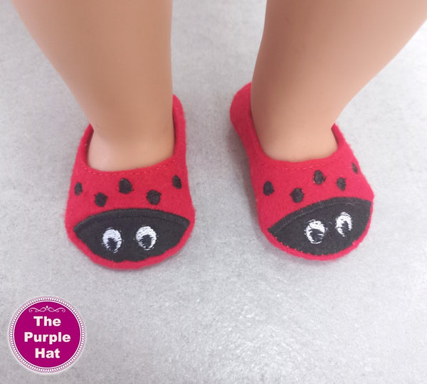 ITH Ladybug shoes or slippers for 18 inch doll 4x4
