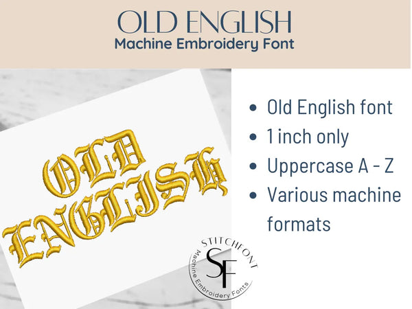 Machine Embroidery Satin Stitch Font - Old English - 1 size - 8 formats