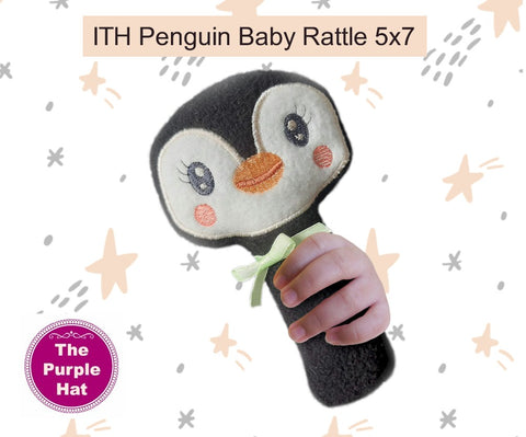 ITH Penguin Baby Rattle 5x7