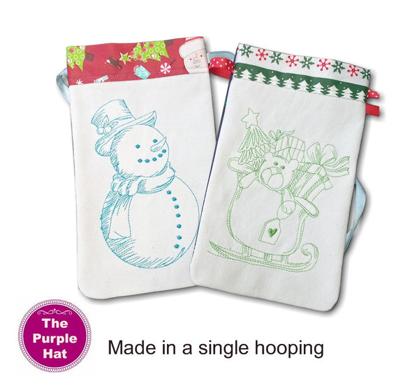 ITH In the Hoop Christmas Redwork Gift Bags 6x10