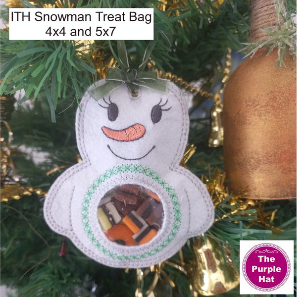 ITH In the Hoop Snowman Treat Bag 4x4 5x7
