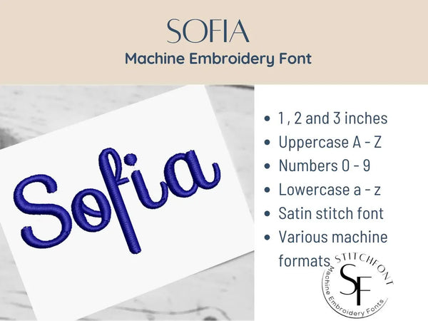 Machine Embroidery Satin Font Alphabet - Sofia - 3 sizes - 8 formats