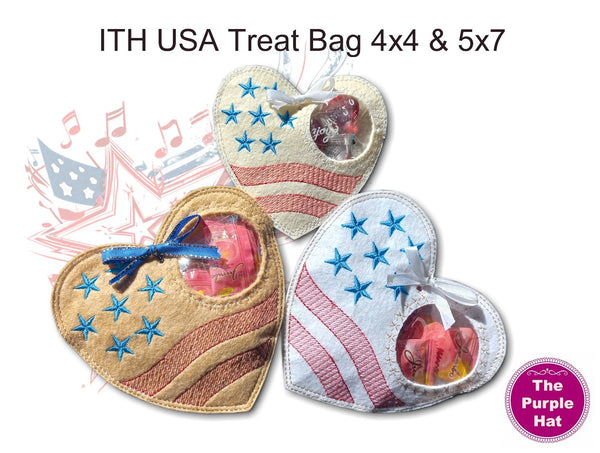 ITH In the Hoop 4th July patriotic USA treat bag 4x4 5x7