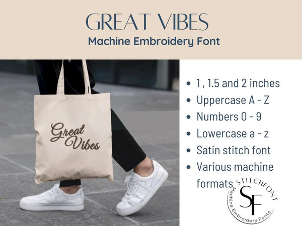 Machine Embroidery Satin Stitch Font - Great Vibes - 3 sizes - 8 formats