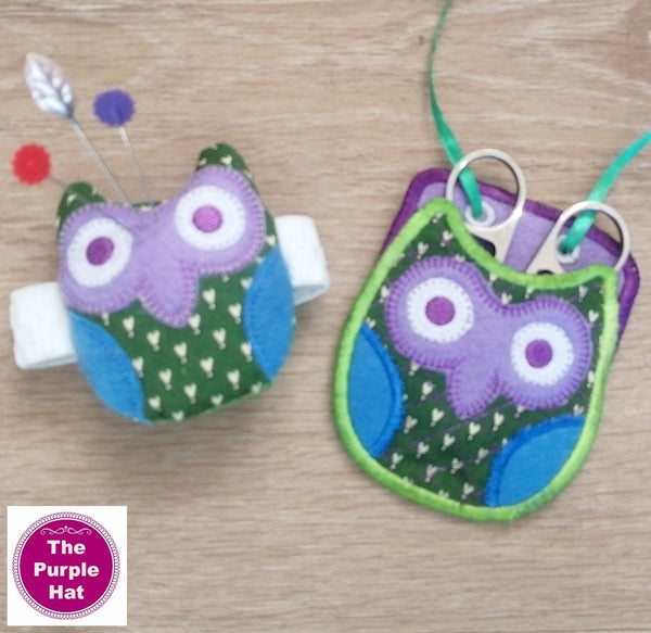 ITH Owl Wrist Pincushion and Scissors Holder Set 4x4