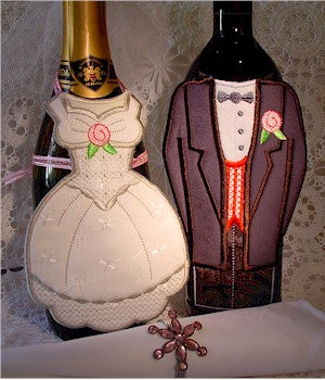 ITH Wedding Bride and Groom Bottle Aprons 5x7