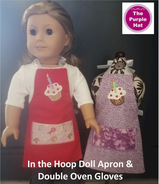 ITH Fully Reversible Apron and Double Oven Gloves for 18 inch doll 6x10