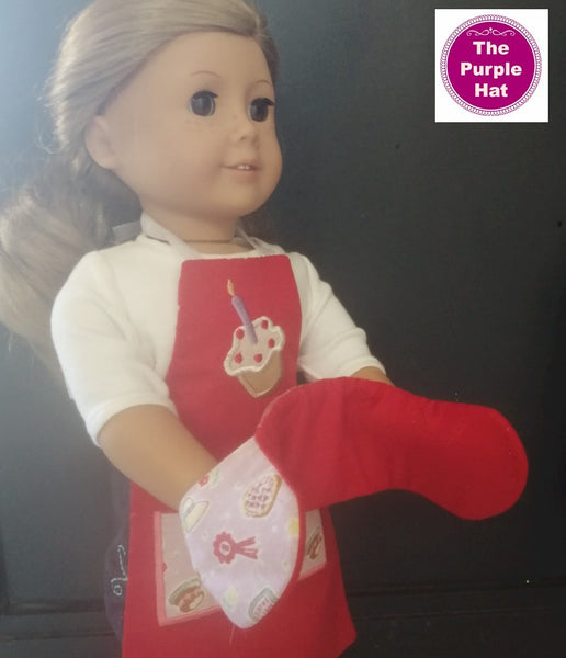 ITH Fully Reversible Apron and Double Oven Gloves for 18 inch doll 6x10