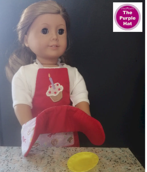 ITH Fully Reversible Apron and Double Oven Gloves for 18 inch doll 6x10