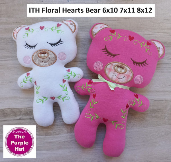 ITH Floral Hearts Stuffed Bear Toy 6x10 7x11 8x12