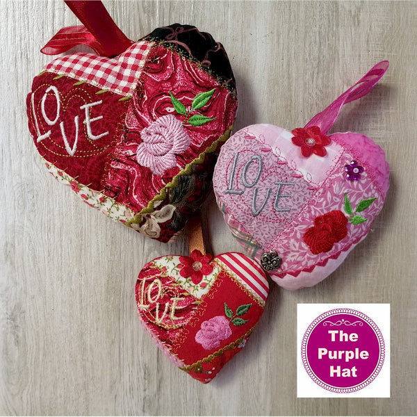 ITH Crazy Patch Heart Ornament 4x4 5x7 6x10