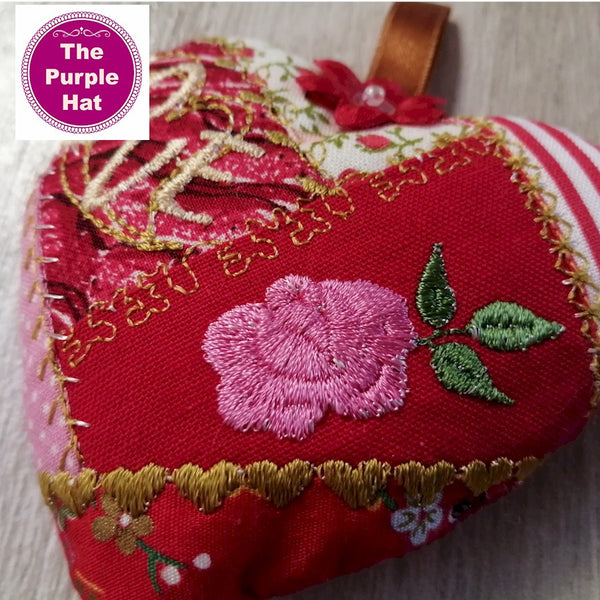 ITH Crazy Patch Heart Ornament 4x4 5x7 6x10