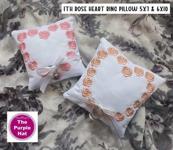 ITH In the Hoop Rose Heart Wedding Ring Pillow 5x7 & 6x10