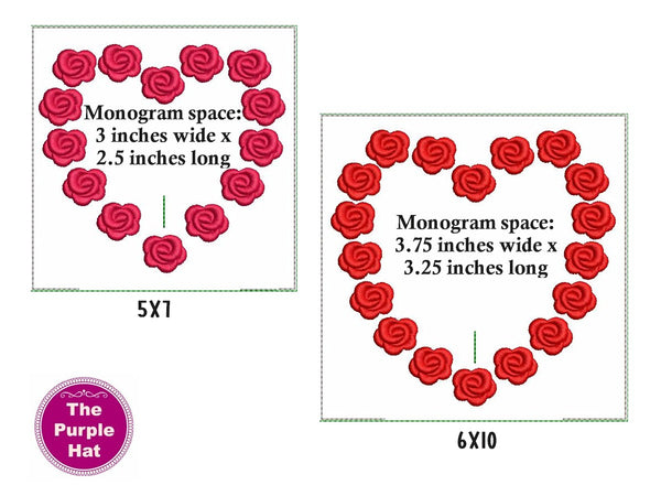 ITH In the Hoop Rose Heart Wedding Ring Pillow 5x7 & 6x10