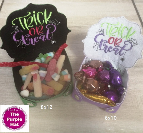 ITH In the Hoop Halloween Trick or Treat felt tray bowl 6x10 8x12