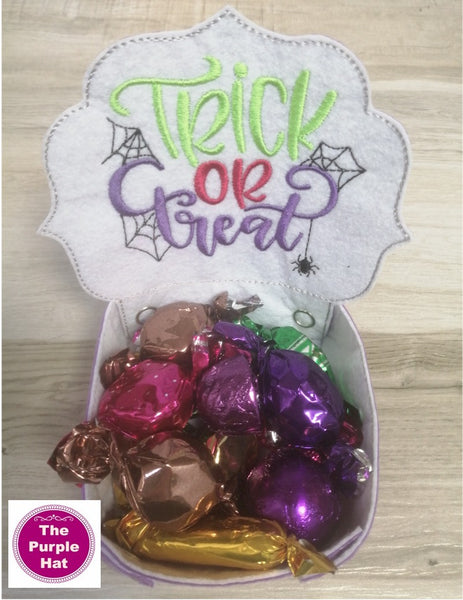 ITH In the Hoop Halloween Trick or Treat felt tray bowl 6x10 8x12