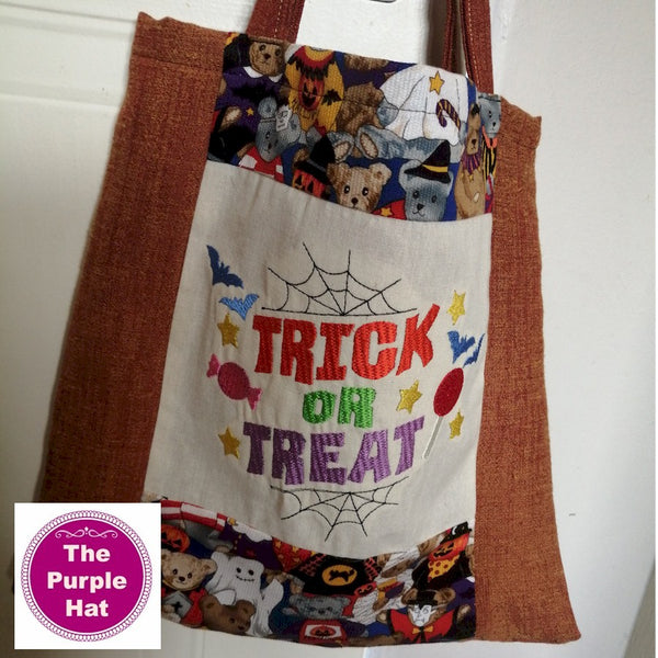 Halloween Trick or Treat machine embroidery design 5x7 and 6x10
