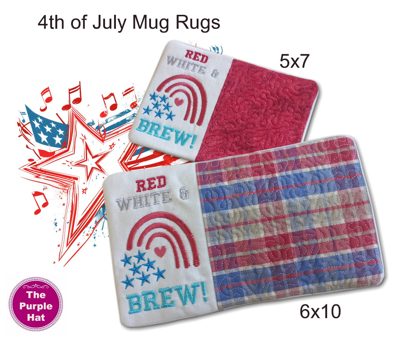 ITH In the hoop 4th July mug rug 5x7 6x10