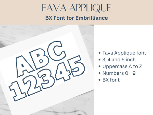 BX Font Alphabet - Fava Applique Font - 3 sizes