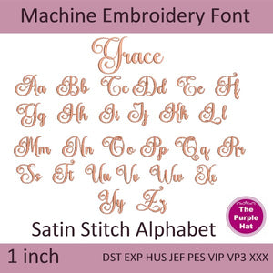 Grace satin stitch machine embroidery font 1 inch