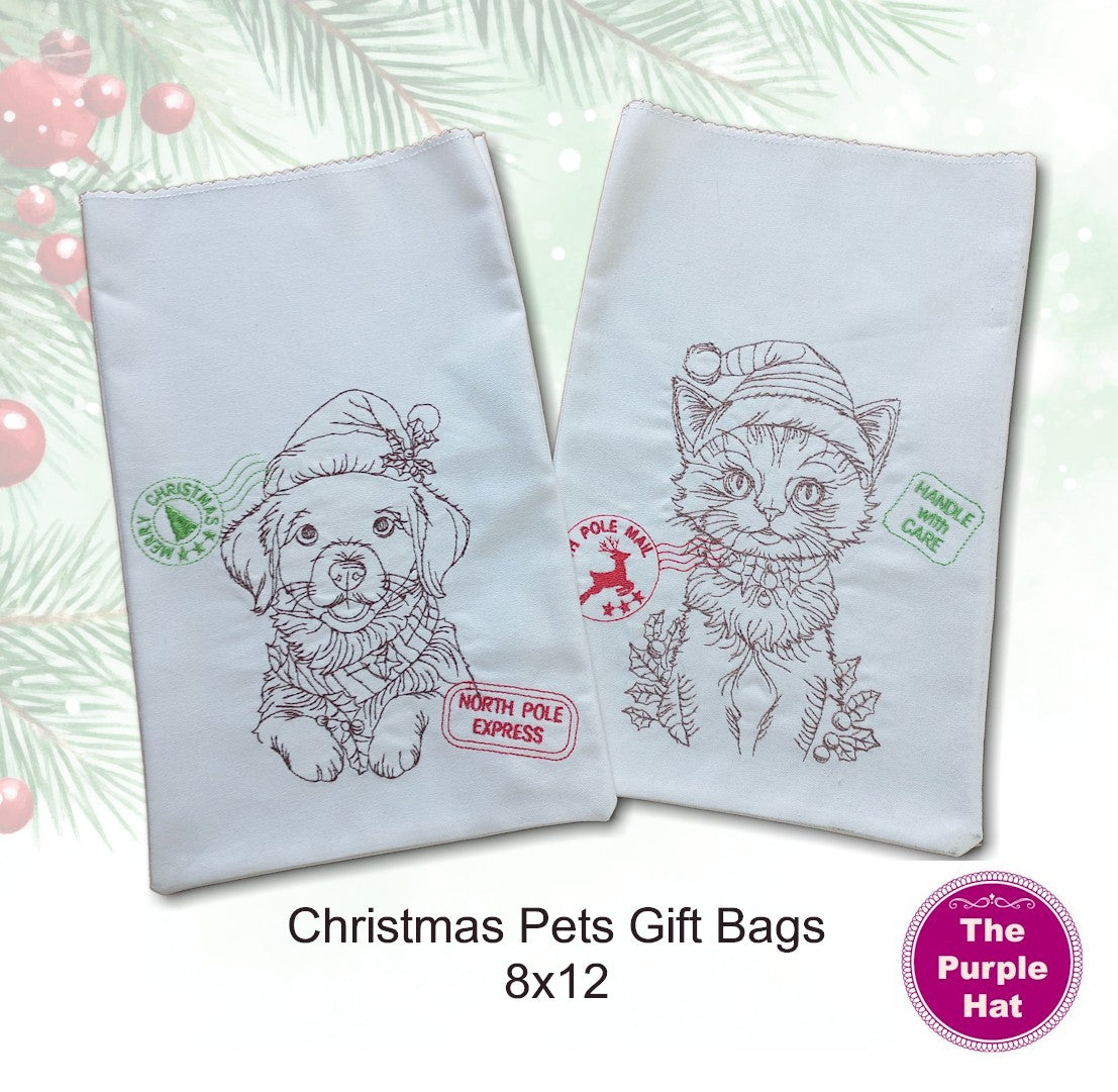 ITH In the Hoop Christmas Pets Gift Bags 8x12