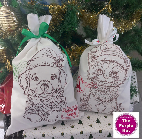 ITH In the Hoop Christmas Pets Gift Bags 8x12