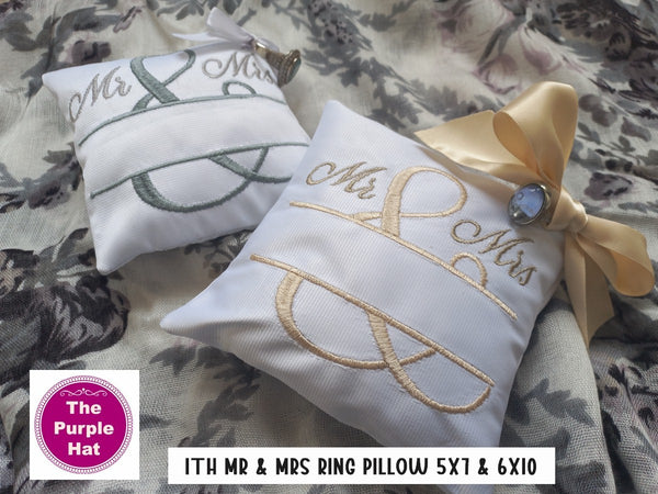 ITH In the Hoop Mr Mrs Monogram Wedding Ring Pillow 5x7 & 6x10