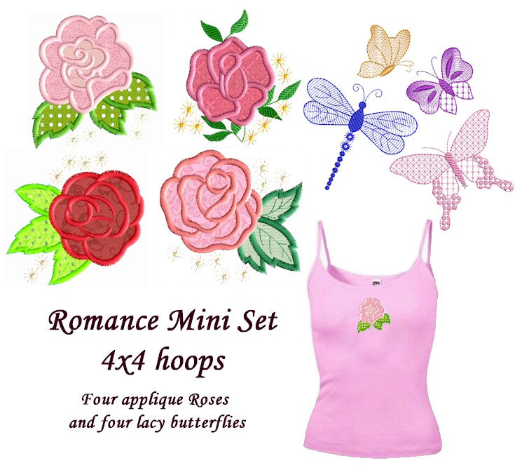 Romance Applique Set - Roses and Butterflies  4x4